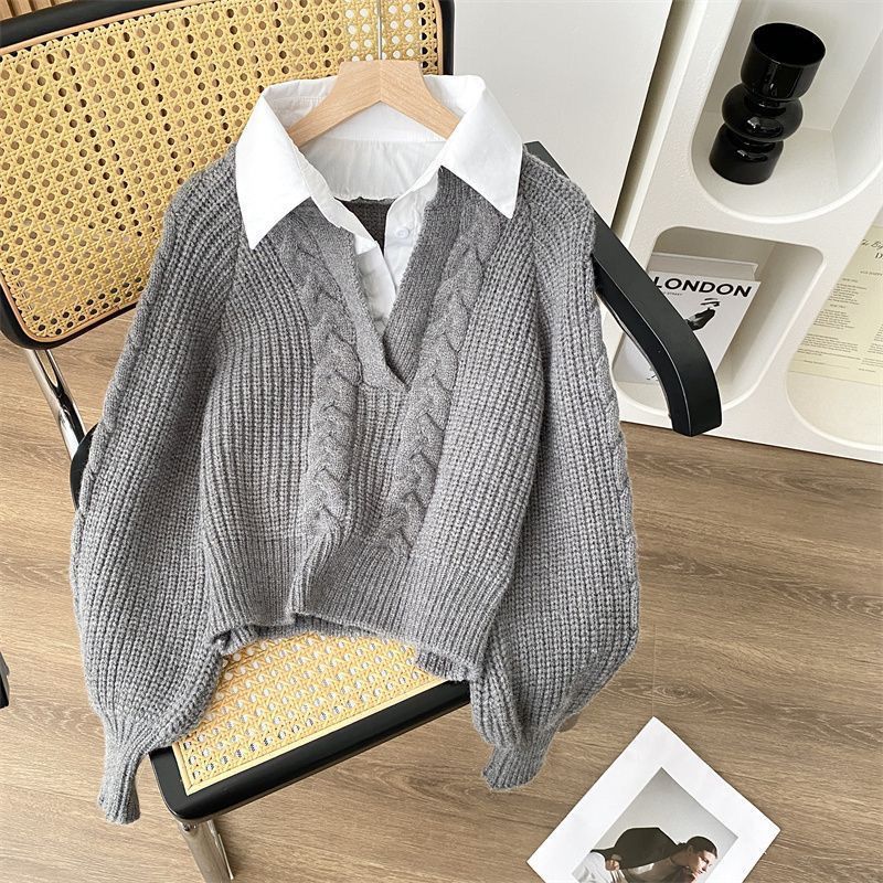 Geometric Long Sleeve Sweater In Solid Color Featuring Polyester Fabric For Elegant Commuter Style