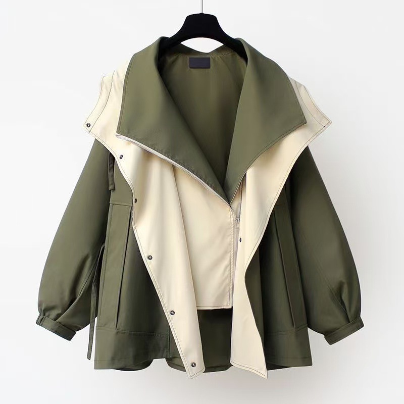 Casual Women's Contrast Collar Coat With Zipper Placket