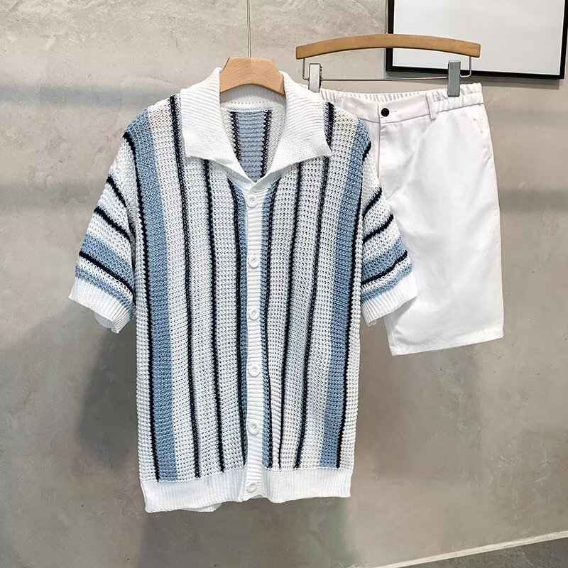 Stripe Short Sleeve Polyester Polo Shirt For Men