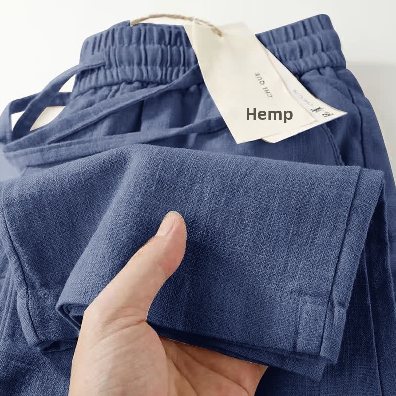 Men's Solid Color Casual Full Length Pants In Linen Fabric