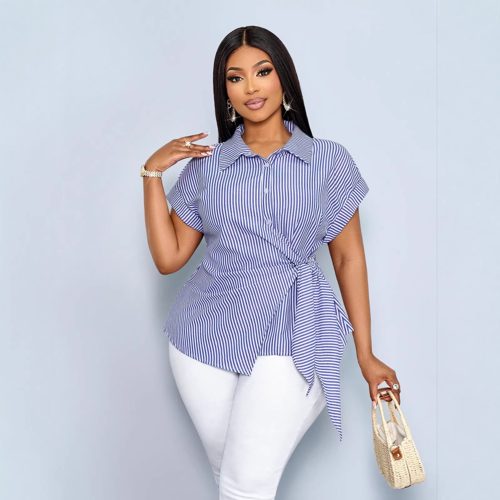 Elegant Stripe Short Sleeve