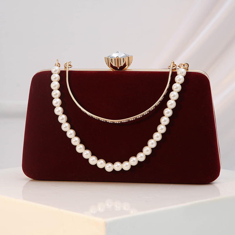 Square Velvet Clutch Bag With Lock Design
