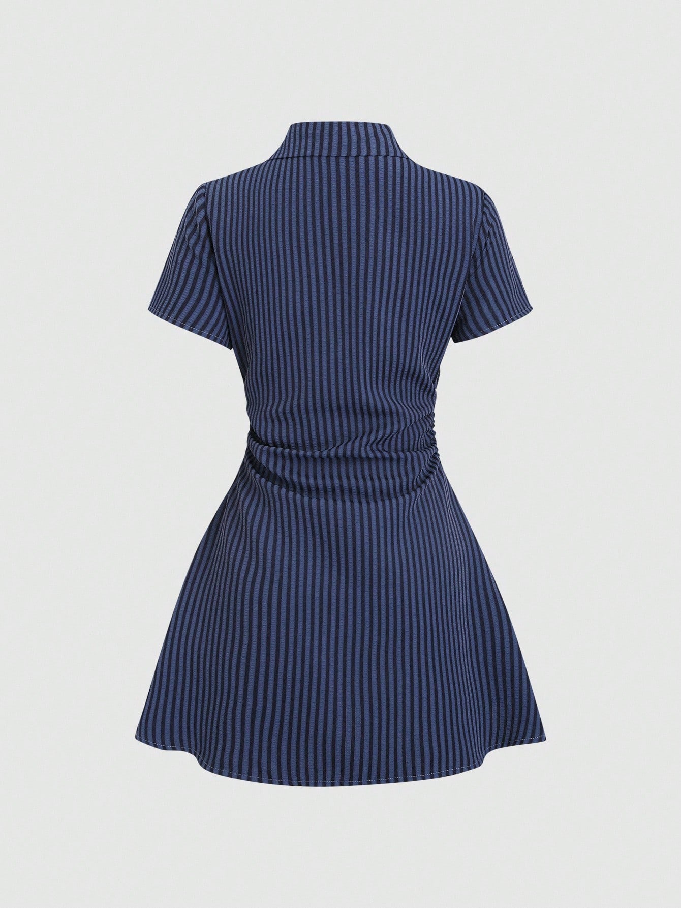 Short Sleeve Sleeve Length Shirt Dress Dresses Type Stripe V Neck Short Sleeve Shirt Dress In Polyester Fabric, Above Knee Length For Casual Wear Puff Sleeve Sleeve Type Polyester Fabric Type Casual,
