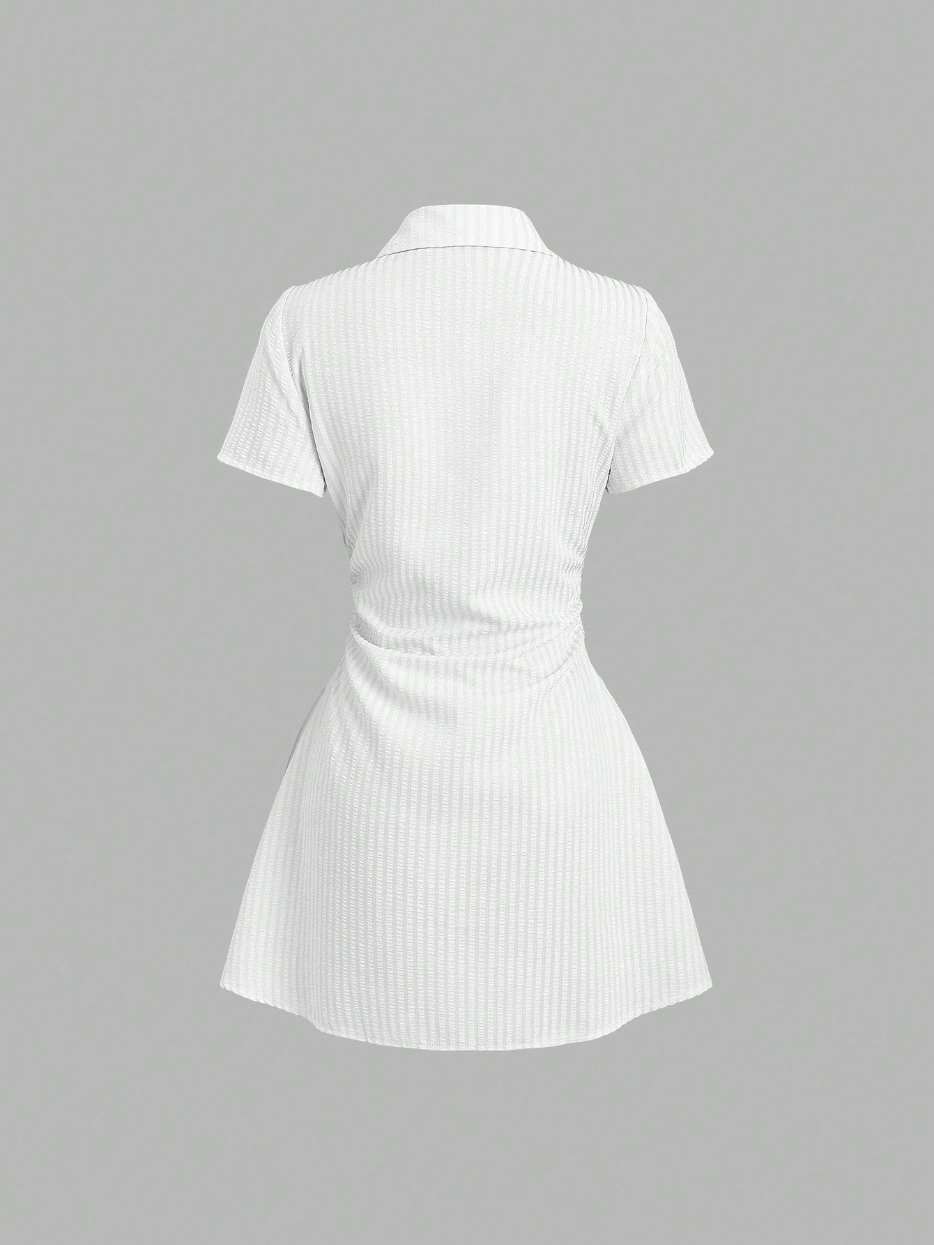 Short Sleeve Sleeve Length Shirt Dress Dresses Type Stripe V Neck Short Sleeve Shirt Dress In Polyester Fabric, Above Knee Length For Casual Wear Puff Sleeve Sleeve Type Polyester Fabric Type Casual,