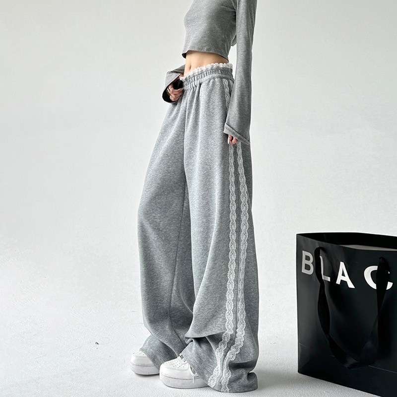 Full Length Pants In Cotton With Lace Detailing