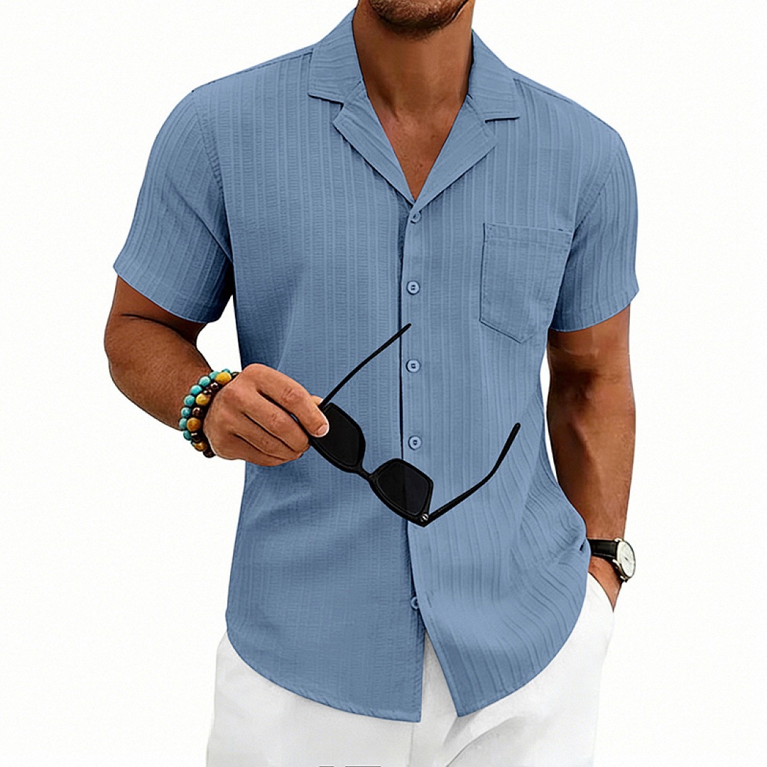 Casual Stripe Blouse With Short Sleeve In Polyester