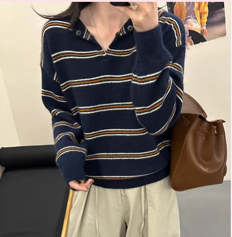 Casual Long Sleeve Knitwear Pullover With V-Opening