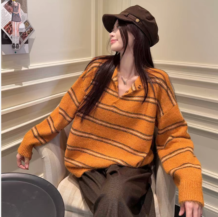 Casual Long Sleeve Knitwear Pullover With V-Opening