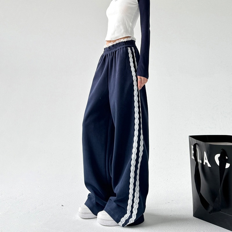 Full Length Pants In Cotton With Lace Detailing