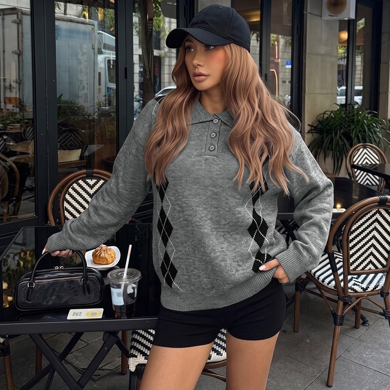 Vintage Style Knitted Acrylic Long Sleeve Pullover