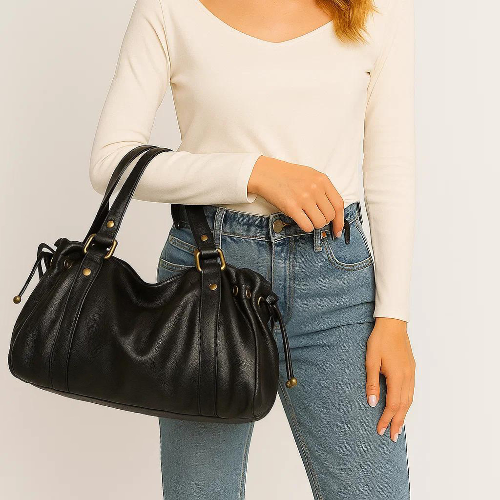 PU Leather Tote Bag With Sewing Thread