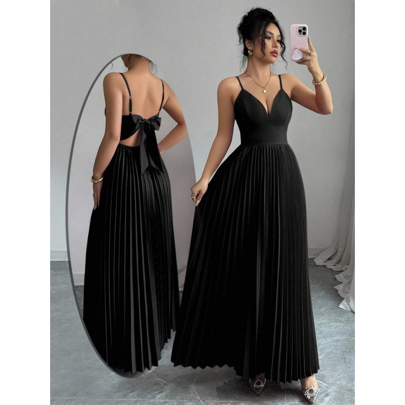 Elegant Solid Color Sleeveless Strap Dress For Casual Wear