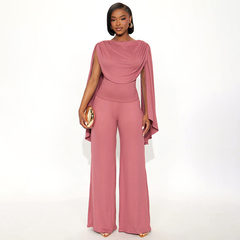 Sexy Wide Leg Pants Co-ord Set With Knitted Printing