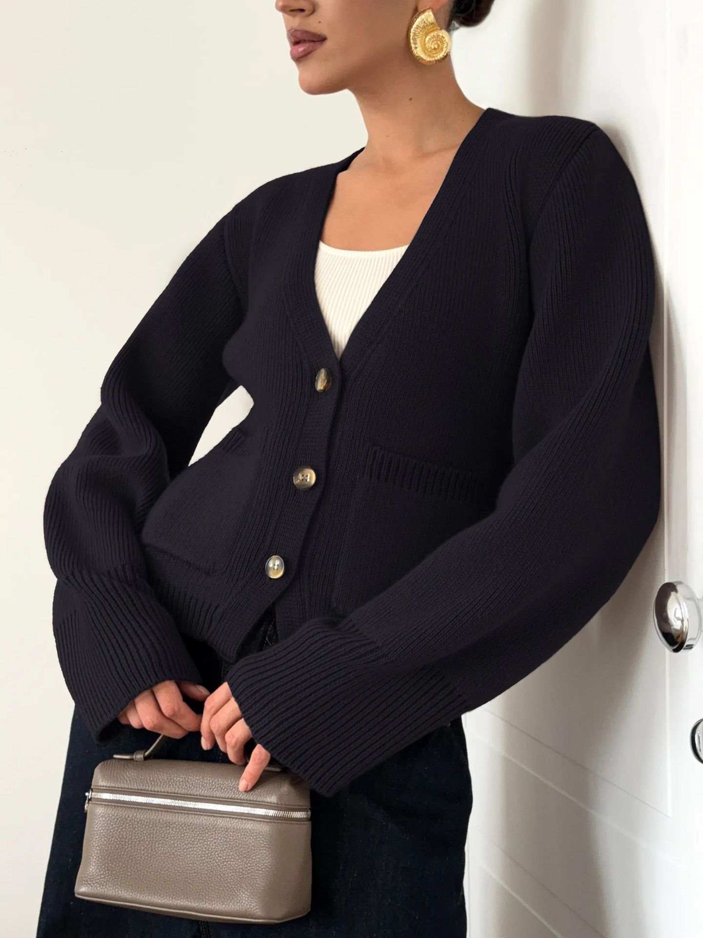 Casual Long Sleeve Knitted Fabric Sweater