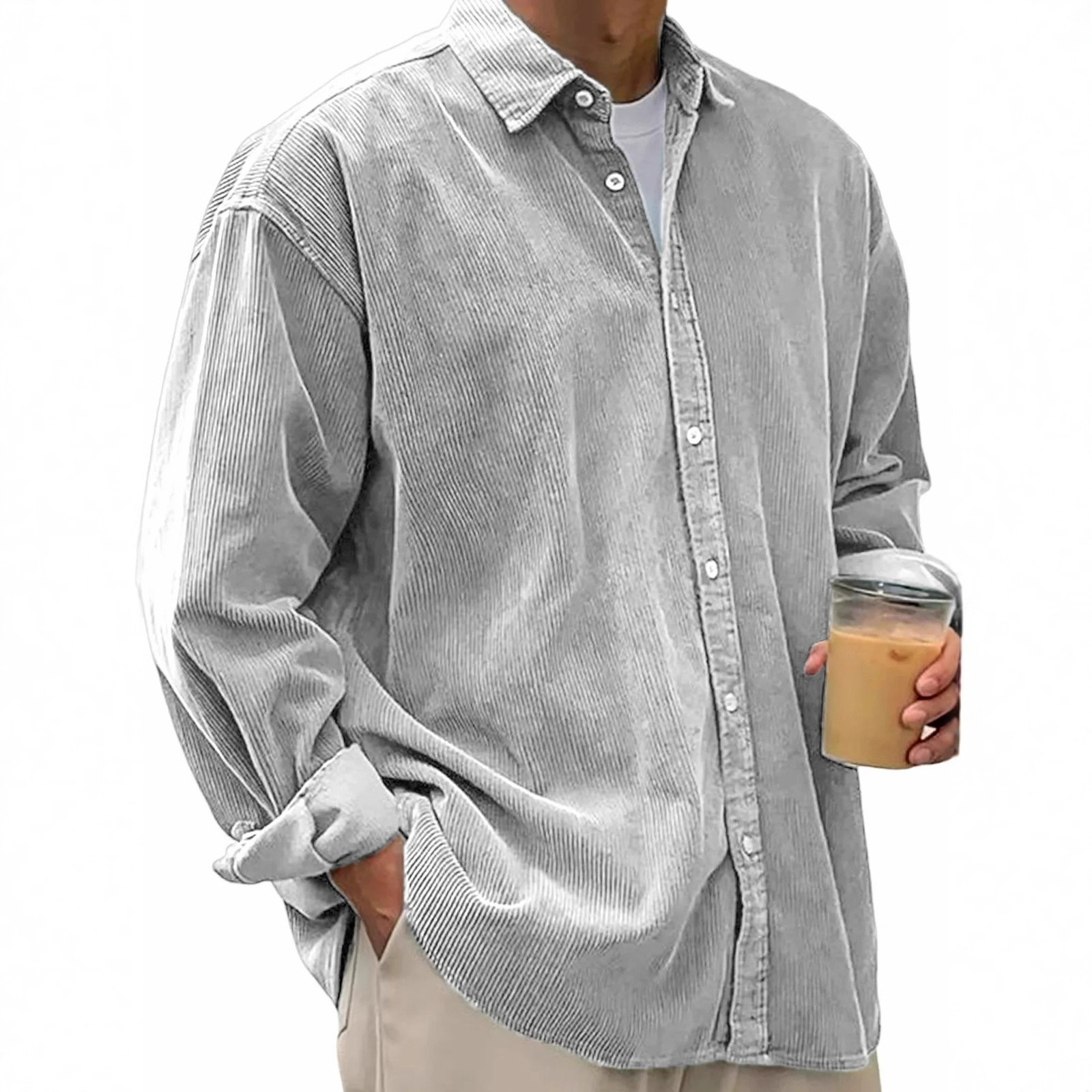 Long Sleeve Men's Shirt In Polyester Fabric With Button Placket