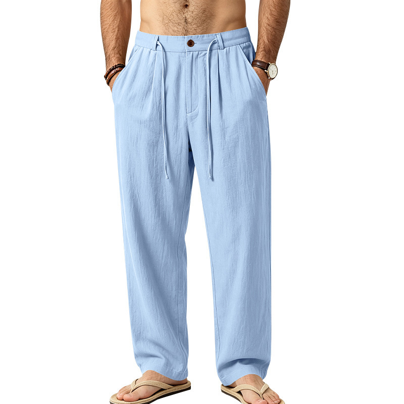 Men's Casual Solid Color Full Length Linen Pants