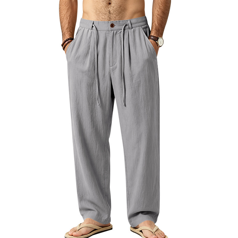 Men's Casual Solid Color Full Length Linen Pants