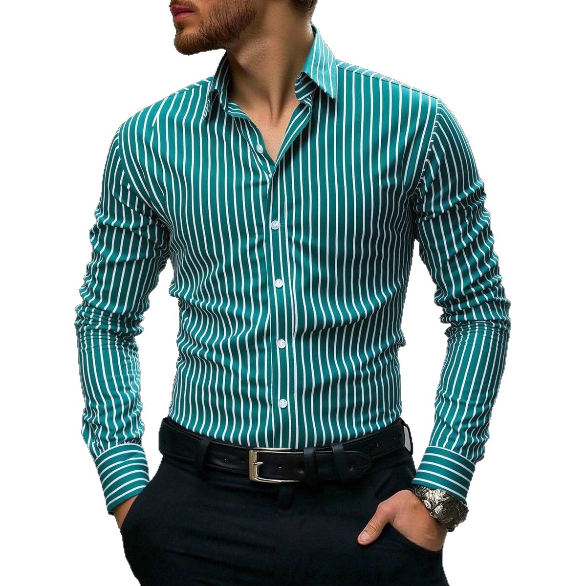 Stripe Casual Long Sleeve Men's Shirt With Printing