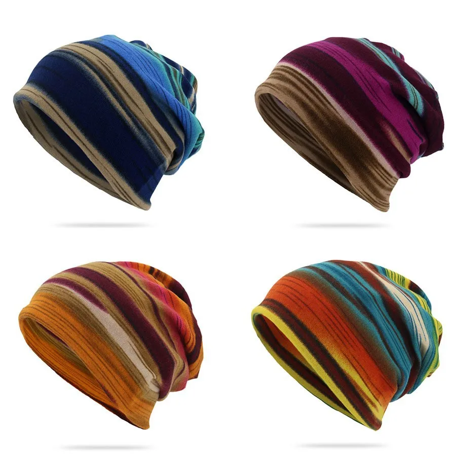 Unisex Stripe Brimless Beanie Hat for Commute with Warm Polyester Material
