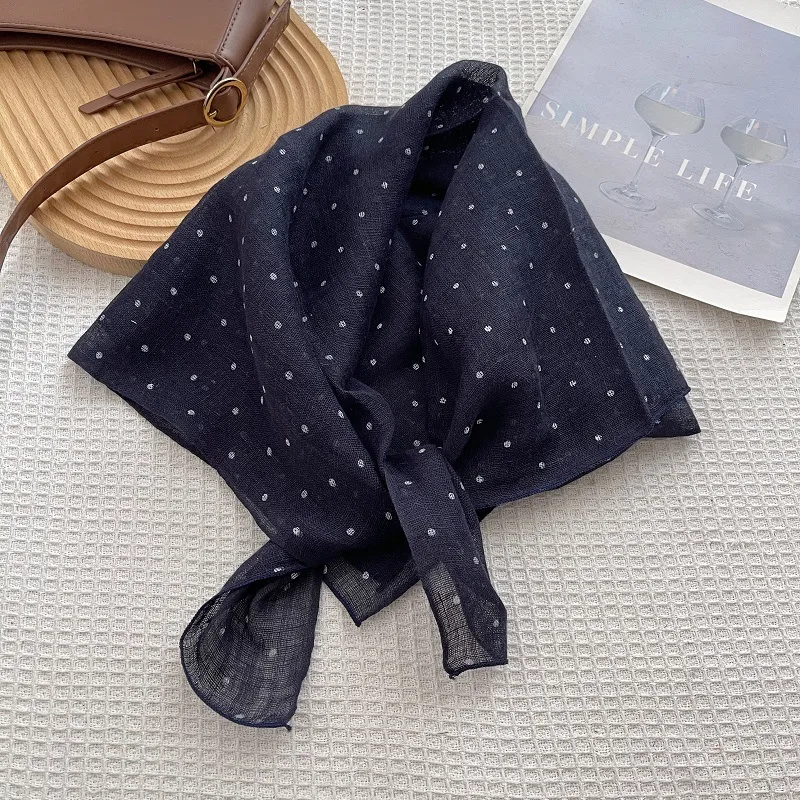 Retro Linen Bandanas with Lines Pattern in Coffer Color, Perfect for Spring, Stylish Silk Scarf Accessory