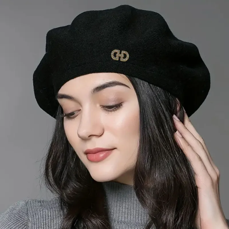 Solid Color Rayon Beret Hat for Women, Casual Warm Brimless Style Featuring Elastic Band