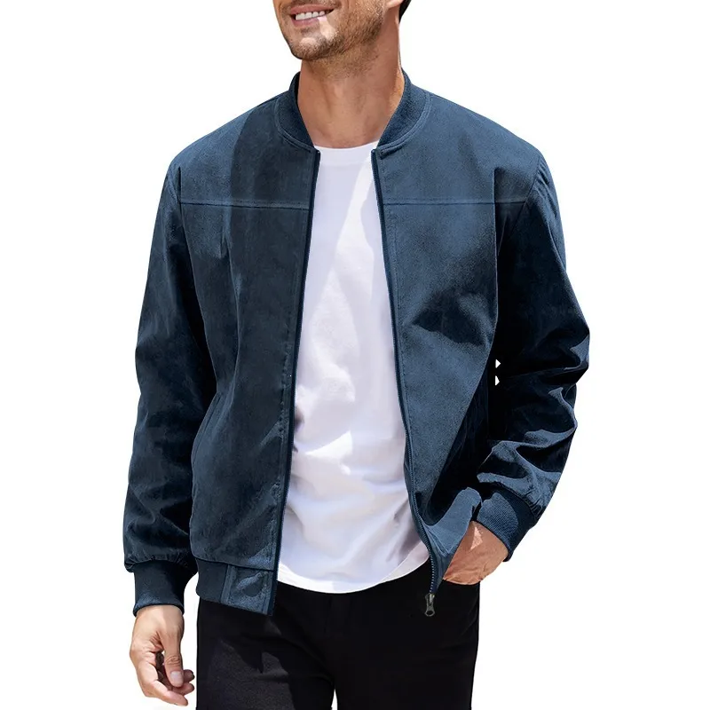 Men's Punk Solid Color Cotton Jacket Featuring Zipper Placket Outerwear