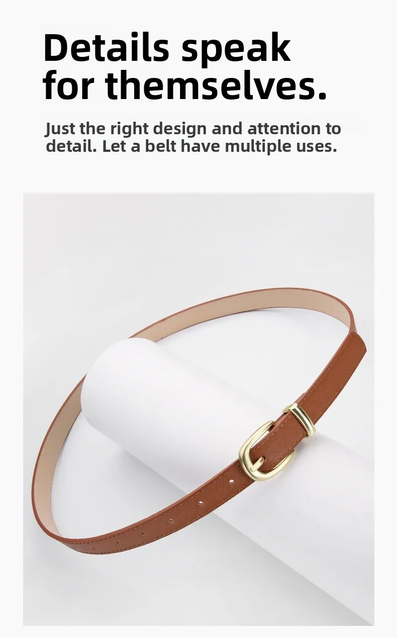 Women's Simple Modern PU Leather Belt with Alloy Buckle in Black Beige Pink Gold Coffee