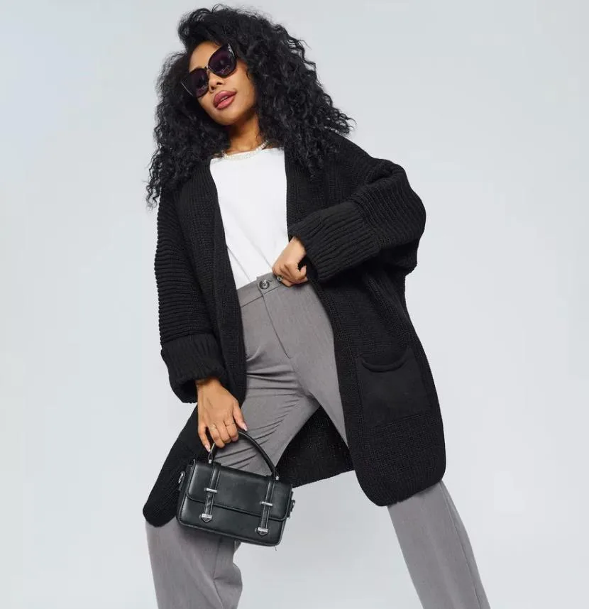 Solid Color Casual Long Sleeve Knitted Fabric Sweater for Women with Patchwork and Placket