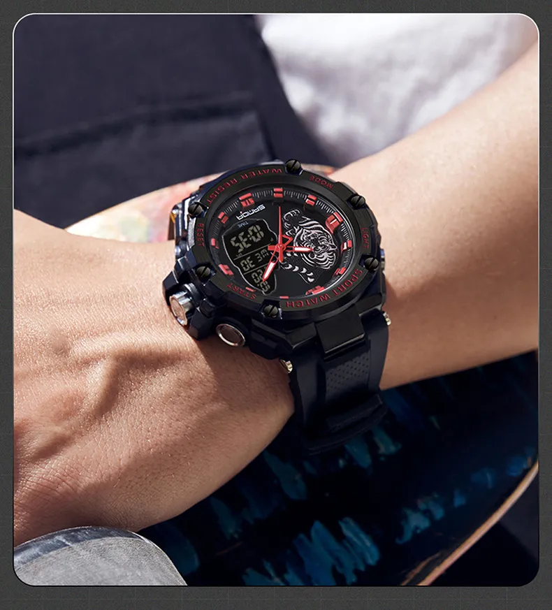 Men's Electronic Watch with Round Dial, Plastic Mirror, and Pointer+Number Display Featuring TPU Strap