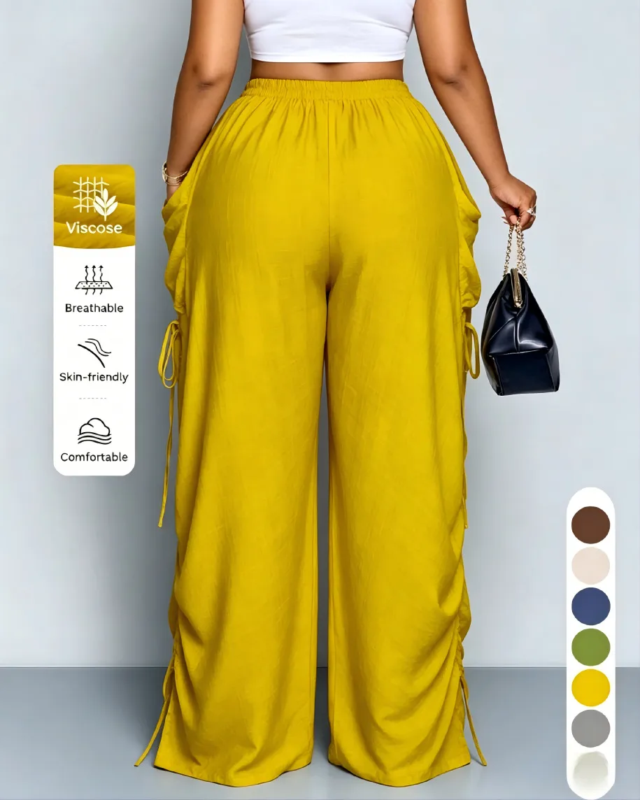 Solid Color Casual Full Length Harem Pants in Cotton and Linen Fabric with Pocket, Featuring Stretchy Comfort