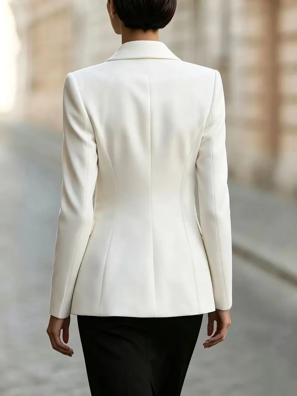 Solid Color Business Long Sleeve Polyester Blazer Featuring Tie Detail