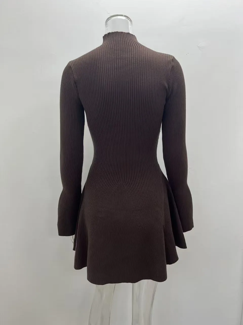 Solid Color Long Sleeve Turtleneck Sweater Dress in Polyester Fabric with Above Knee Length for Streetwear