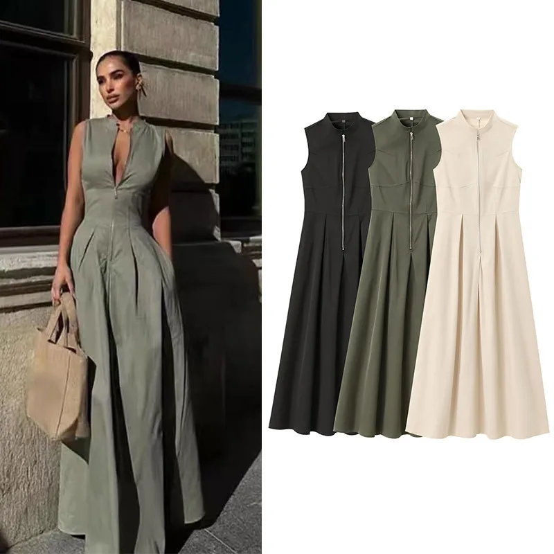 Elegant Solid Color Sleeveless Sheath Dress with Round Neck for Office, Made of Polyester