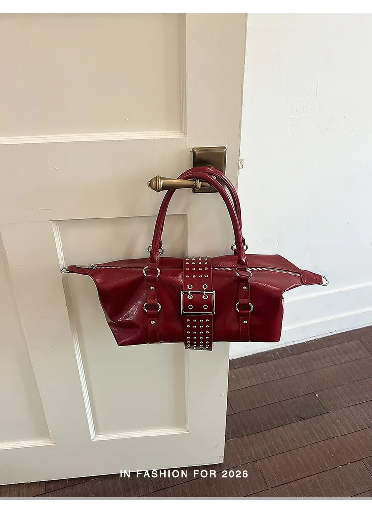 Women’s PU Leather Crossbody Bag in Pillow Shape with Rivet Detail, Single Shoulder Strap, Perfect for Summer