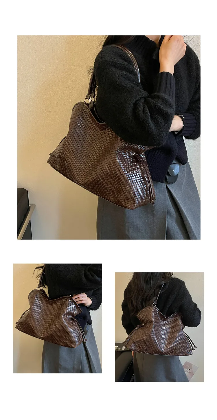 Women’s Straw Bucket Bag with Braid Design, Single Shoulder Strap, Perfect for Spring and Summer