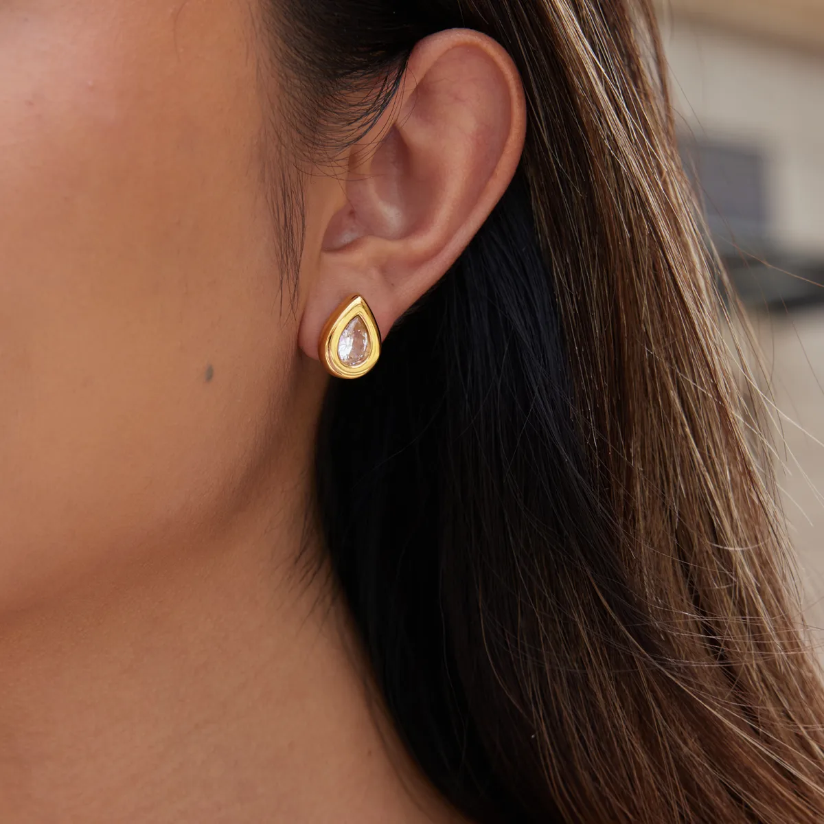 Elegant Geometric Stud Earrings for Women Featuring Waterproof Non Tarnish 304 Stainless Steel with 18K Real Gold Plating and Zircon Inlay