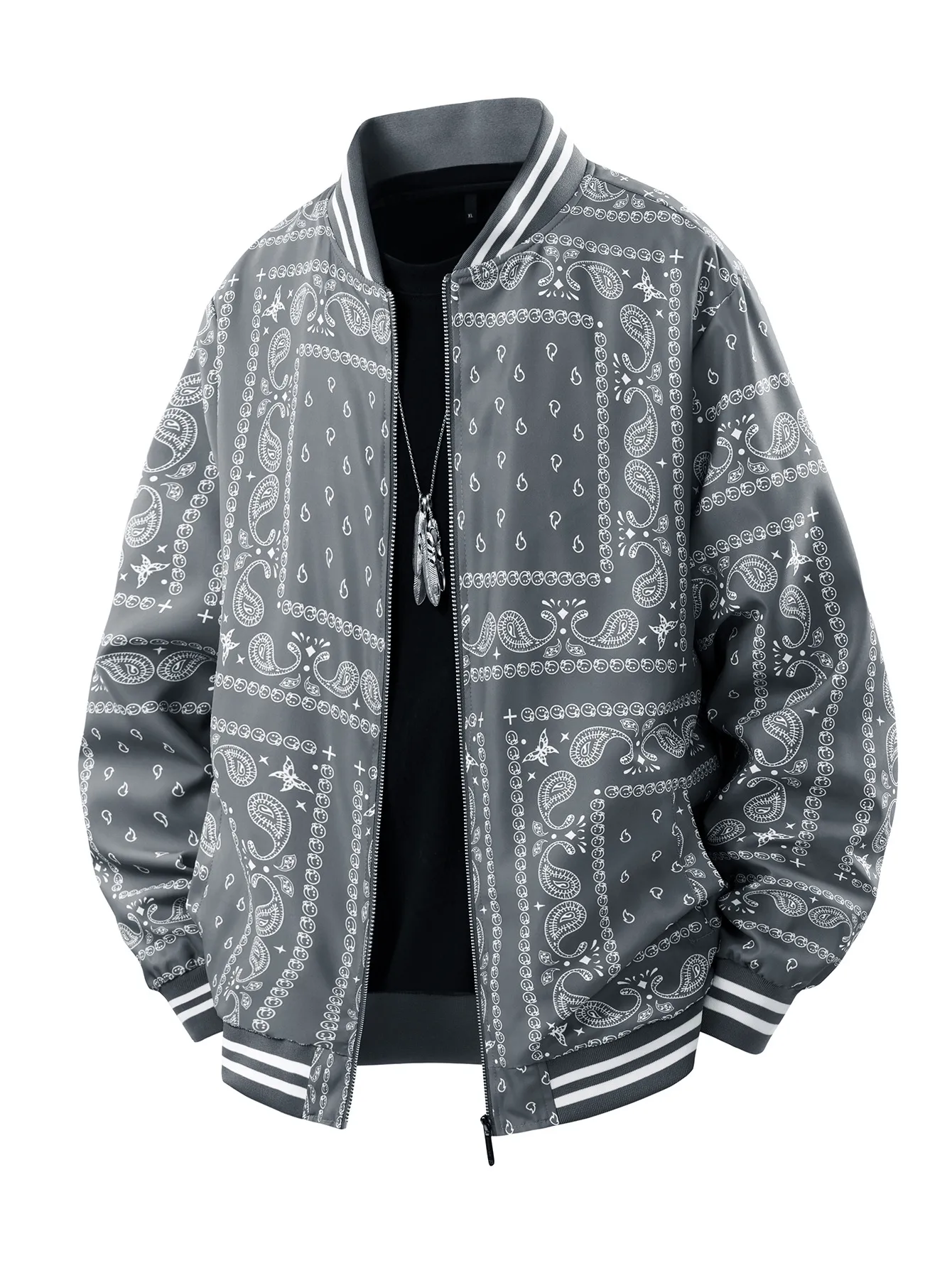Men's Jacket with Zipper Placket Featuring Printing Pattern in Natural Pink