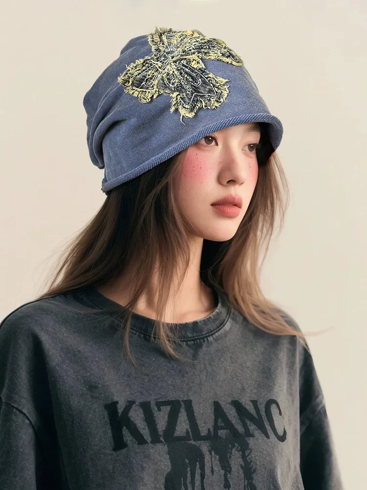 Retro Butterfly Breathable Brimless Beanie Hat for Women in Polyester with Appliques