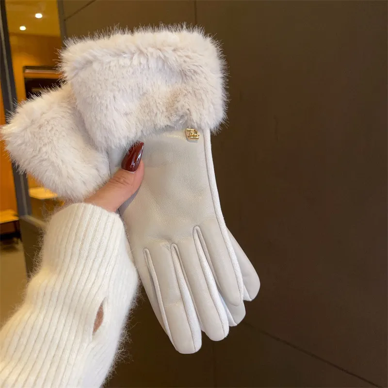 Luxury Suede Winter Gloves with Fox Fur and Fleece Lining for Unisex Cold Weather Cycling