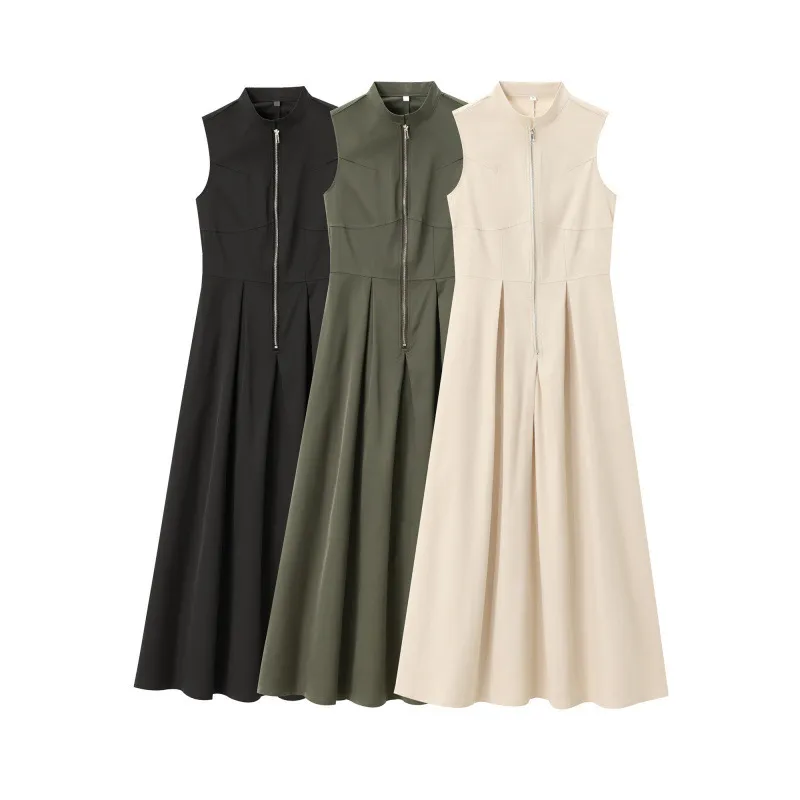 Elegant Solid Color Sleeveless Sheath Dress with Round Neck for Office, Made of Polyester