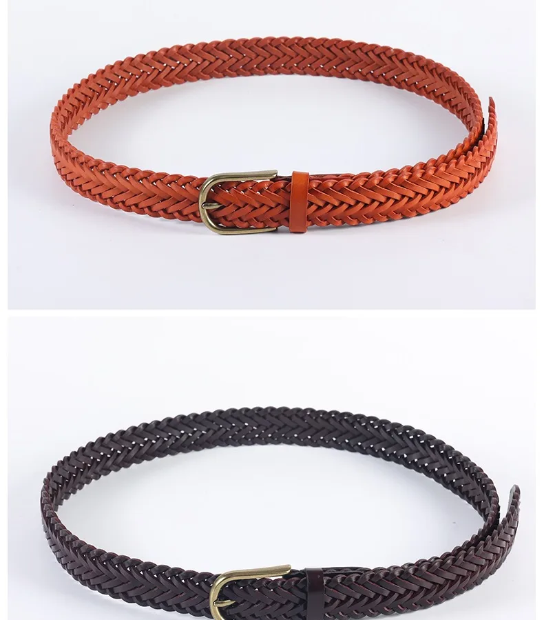 Retro Women’s Braided Genuine Leather Belt with Alloy Pin Buckle Featuring Braid Surface Finish