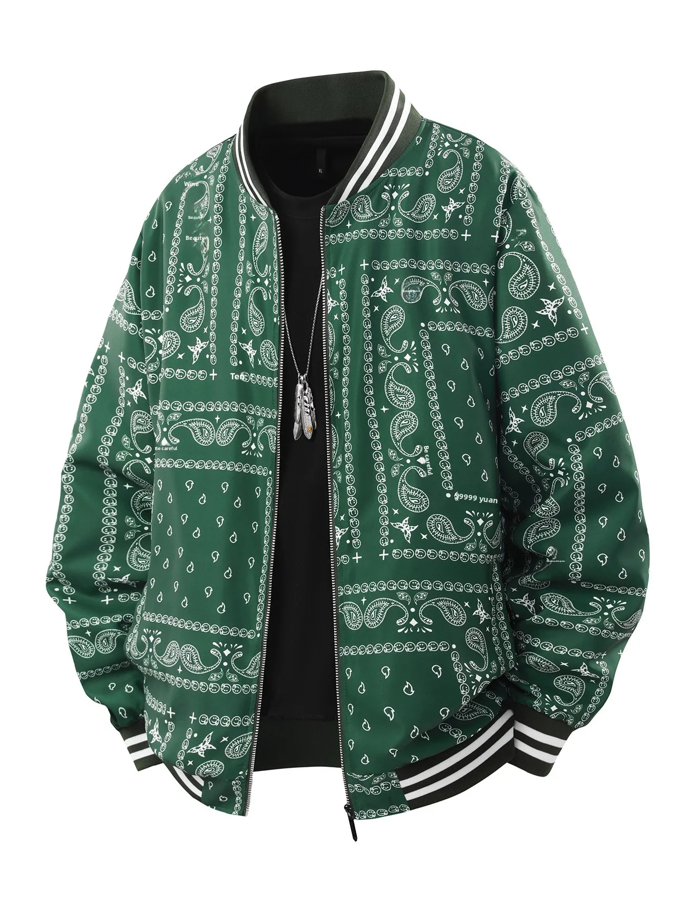 Men's Jacket with Zipper Placket Featuring Printing Pattern in Natural Pink