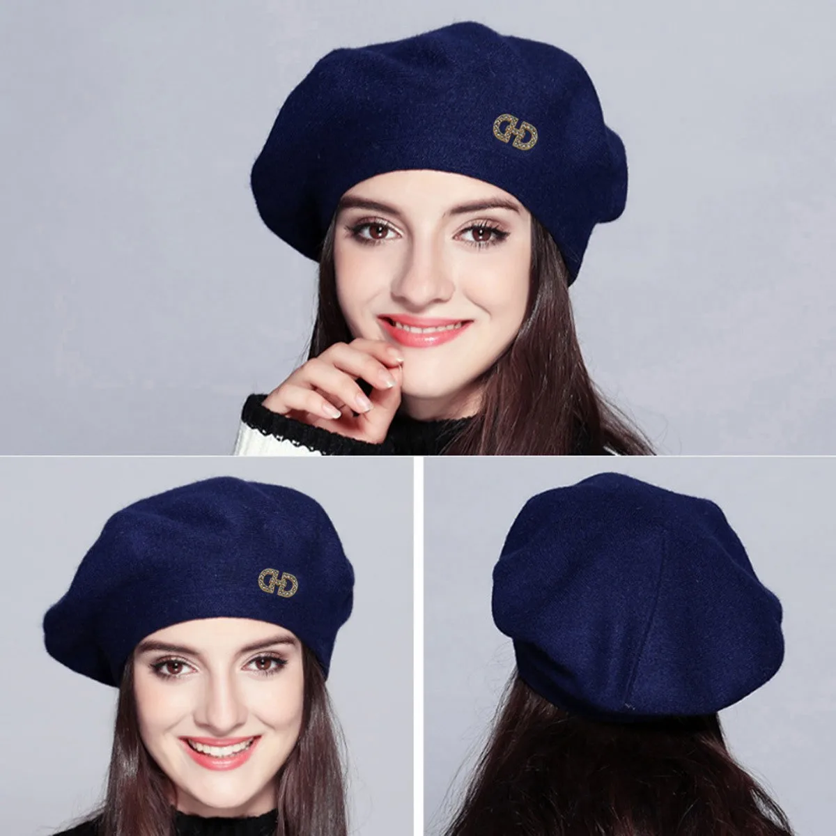 Solid Color Rayon Beret Hat for Women, Casual Warm Brimless Style Featuring Elastic Band