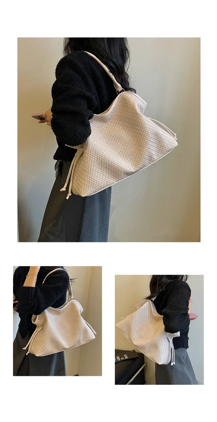 Women’s Straw Bucket Bag with Braid Design, Single Shoulder Strap, Perfect for Spring and Summer