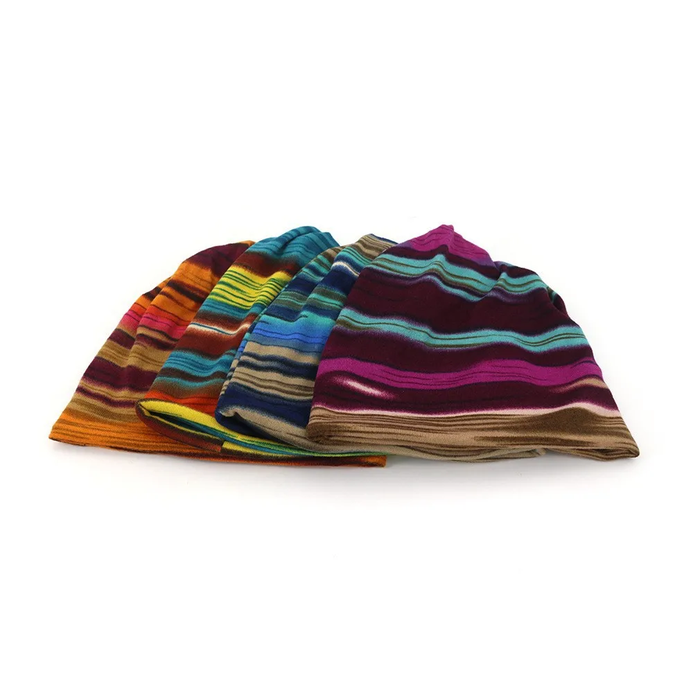 Unisex Stripe Brimless Beanie Hat for Commute with Warm Polyester Material