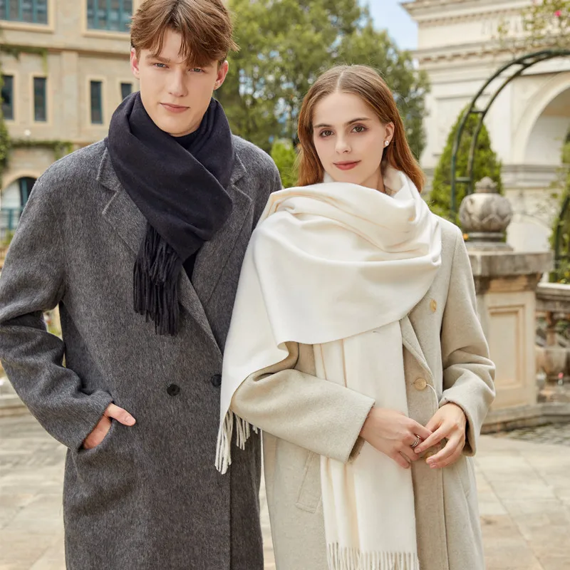 Solid Color Women’s Wool Scarf in Dyed Black, Perfect for Autumn & Winter