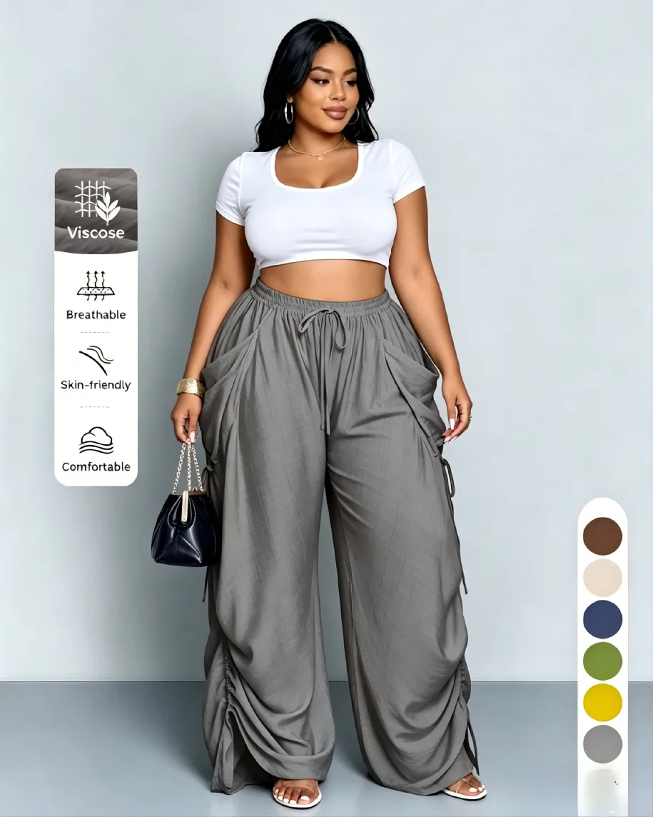 Solid Color Casual Full Length Harem Pants in Cotton and Linen Fabric with Pocket, Featuring Stretchy Comfort