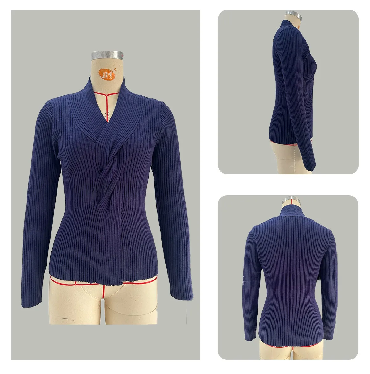Elegant Solid Color Long Sleeve Knit Pullover for Women Featuring Rib-Knit Craftsmanship