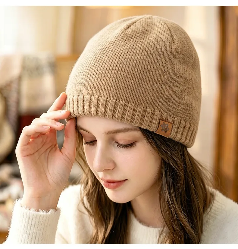 Solid Color Warm Wool Cap for Women in Simple Style, Brimless Design Featuring Acrylic Material with Braid Craft