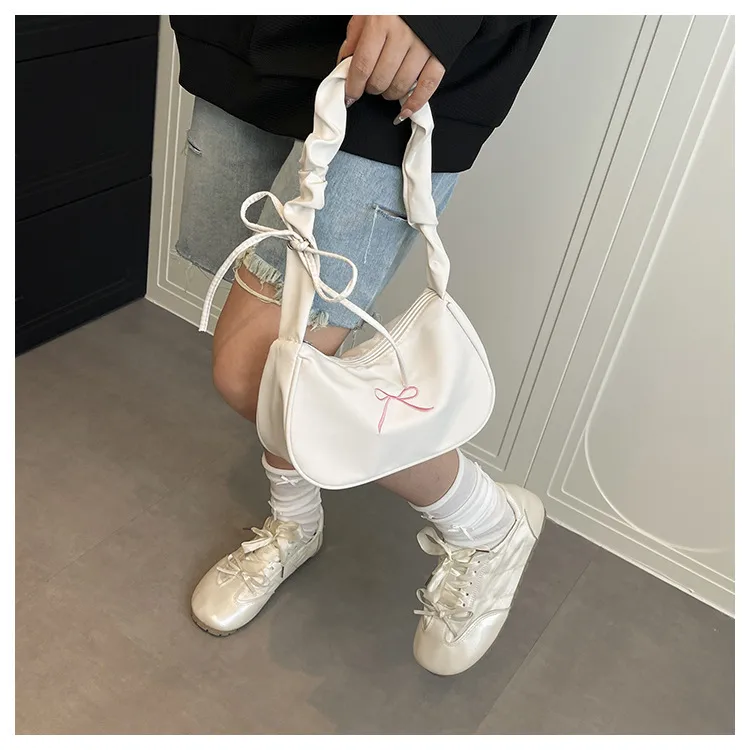 Square PU Underarm Bag for Women with Bowknot and Single Shoulder Strap